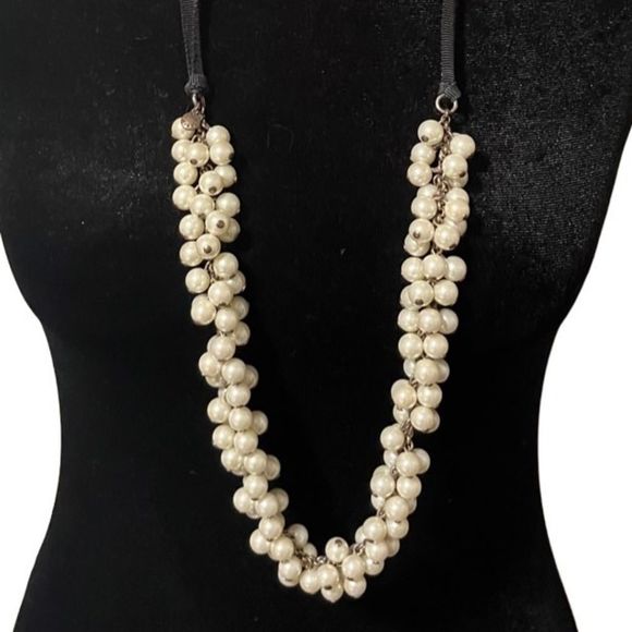 J. Crew black ribbon and pearl necklace. Great condition! - Picture 2 of 4